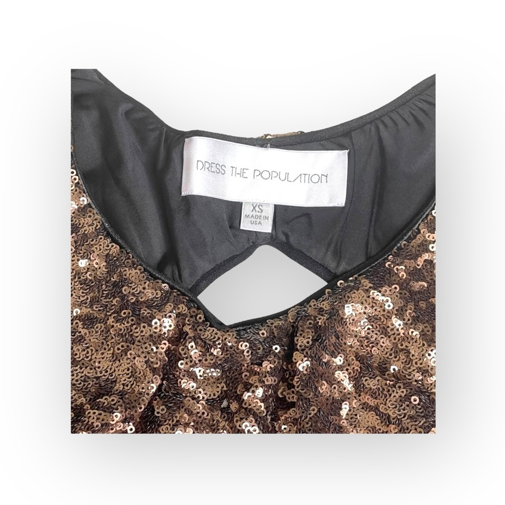 new Dress Population ☼ Sequin Body Con Cut Out Back Cocktail Dress ☼ Bronze ☼ - Picture 10 of 16